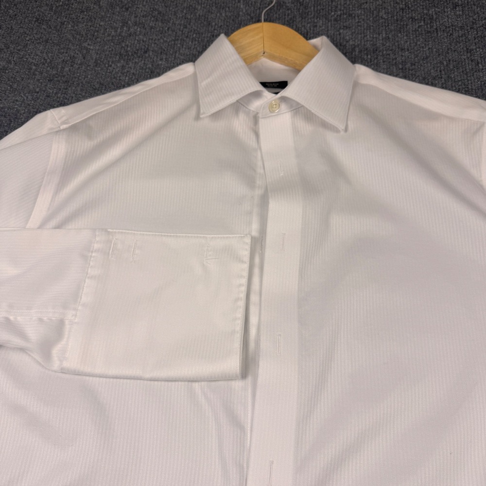 Pronto Uomo Mens 16 34/35 White French Cuff Dress Shirt Slim Fit Non-Iron